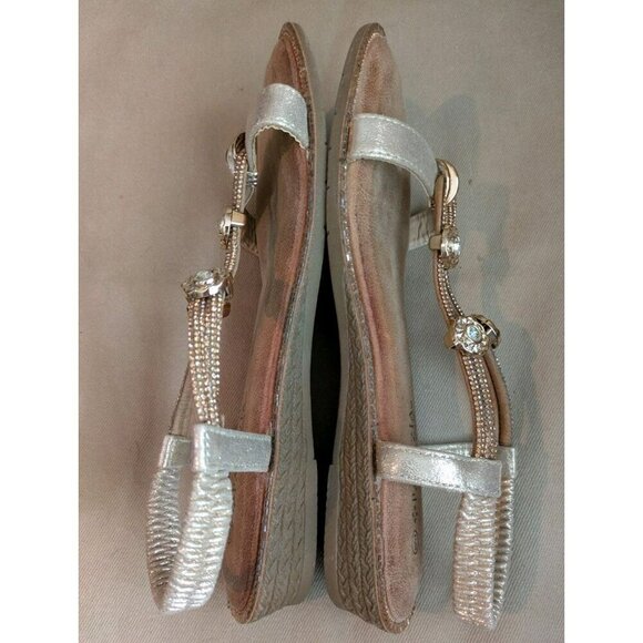 Sz 9 Patrizia Spring Step Soft Gold Charmer Sandals T-Strap Crystal Strap Jewels - Picture 6 of 9